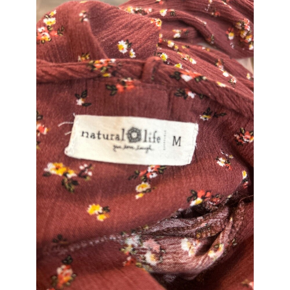 Natural Life Women’s Long Sleeve Midi Dress size M Ditsy Floral Lace-Up Neckline - Picture 7 of 8